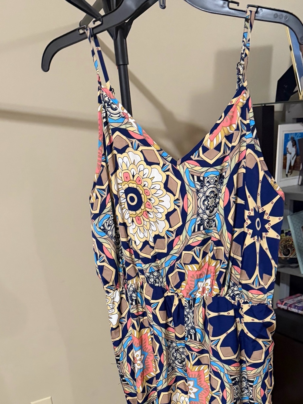 SHEIN Navy Floral Geo Print One-Piece Pocketed Jumpsuit Size 1XL